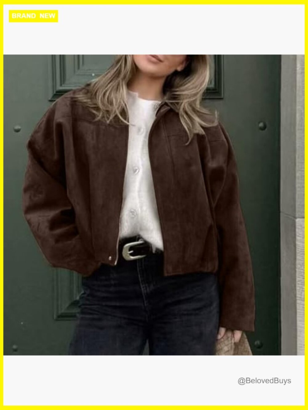 Faux Suede Bomber Jacket Zipper Pilot Coat Oversized Long Sleeves Y2K - Picture 4 of 7